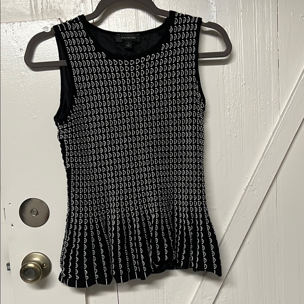 Ann Taylor Black and White Ribbed Peplum Tank Top